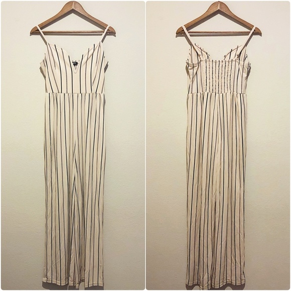 Express V Wire Sweetheart Striped Cami Jumpsuit - Picture 3 of 8